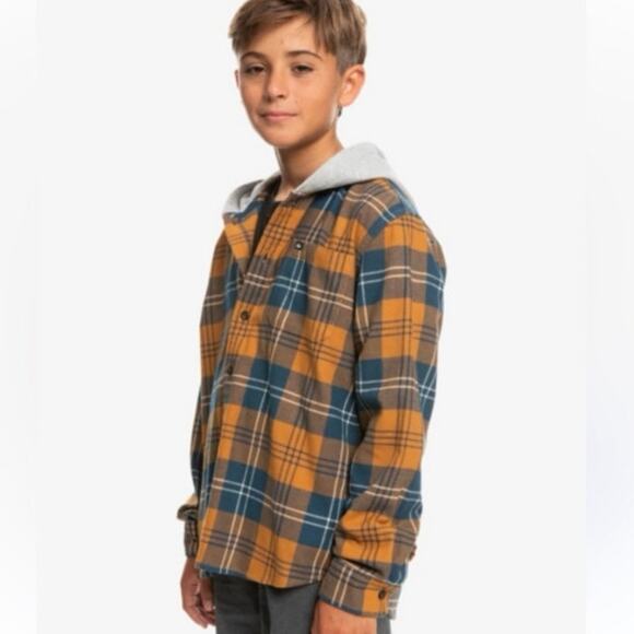 Quicksilver Haildon Plaid Button Up hooded flannel Shirt boys size M (12) - Picture 1 of 5